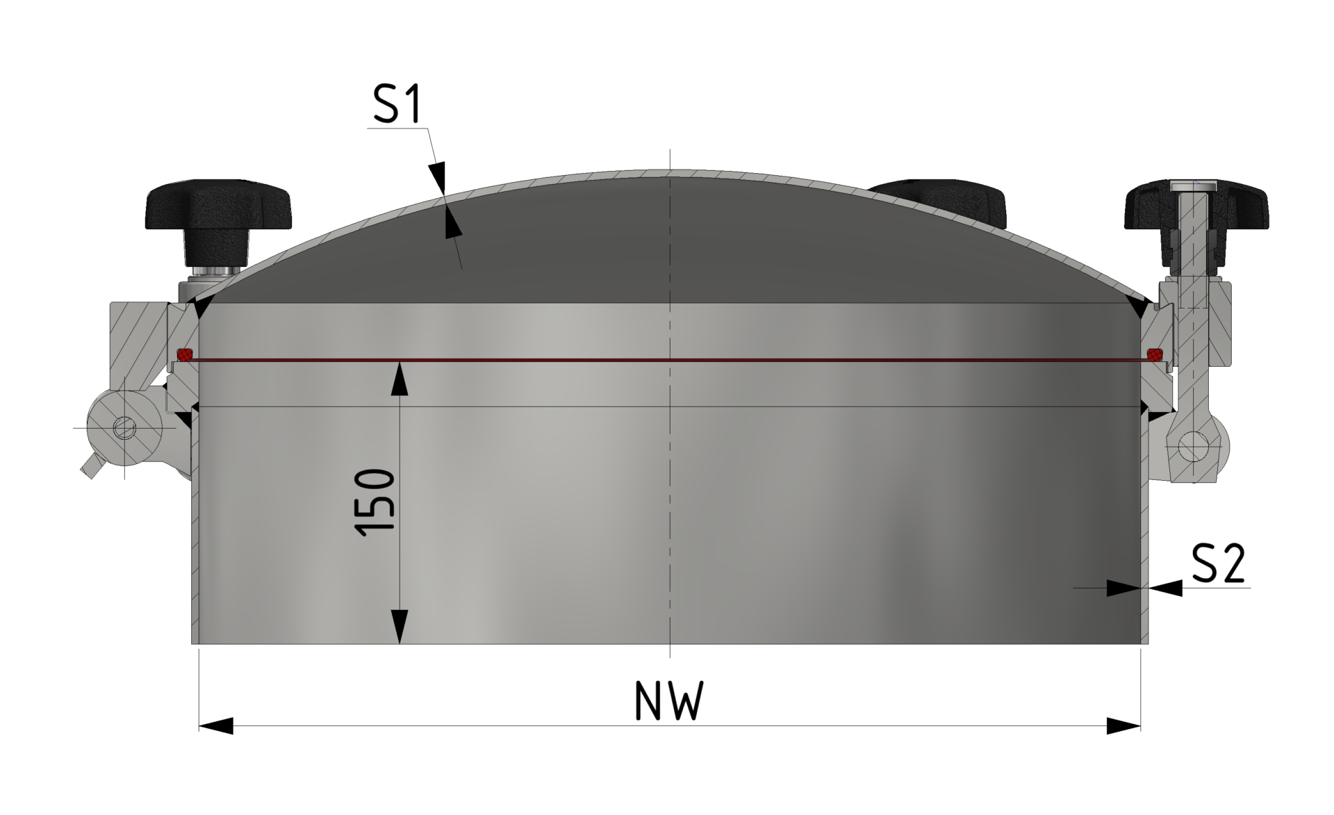 Schnittzeichnung Runder Druckverschluss bis 8/-1 bar