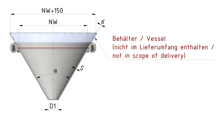 Schnittzeichnung Druck-Konusverschluss (komplett konisch) bis 6/-1 bar